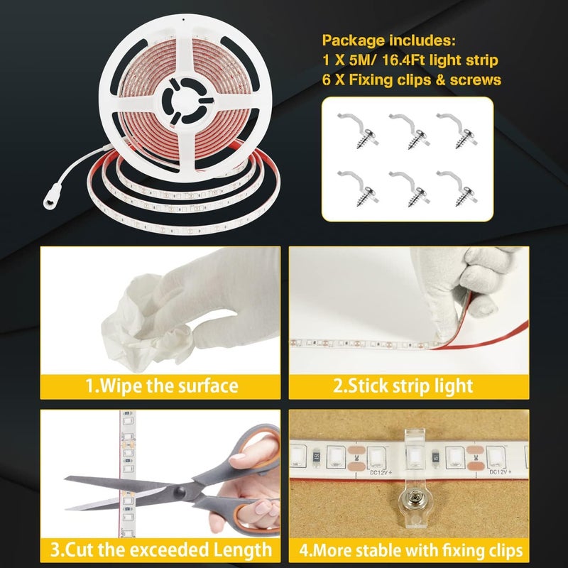 YM EBright YM E-Bright Led Strip Lights Waterproof IP68 Flexible Amber Yellow Strip Lights Exterior Interior 16.4Ft 600SMD for Home Bedroom Party Holiday Neon Decoration Stage Marine Lights (No Power Adapter) - Image 5
